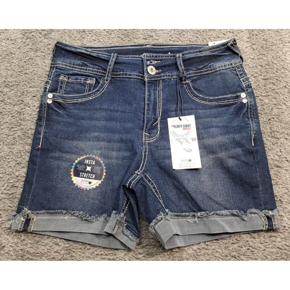 New Wallflower Shorts Womens Sz 7 28" Denim Blue Jeans Stretch Cuffed Frayed - Picture 2 of 11